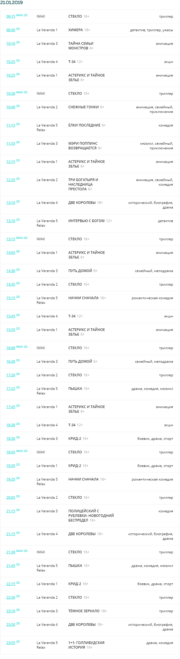 Афиша Киномонитор Анапы от 21 января 2019